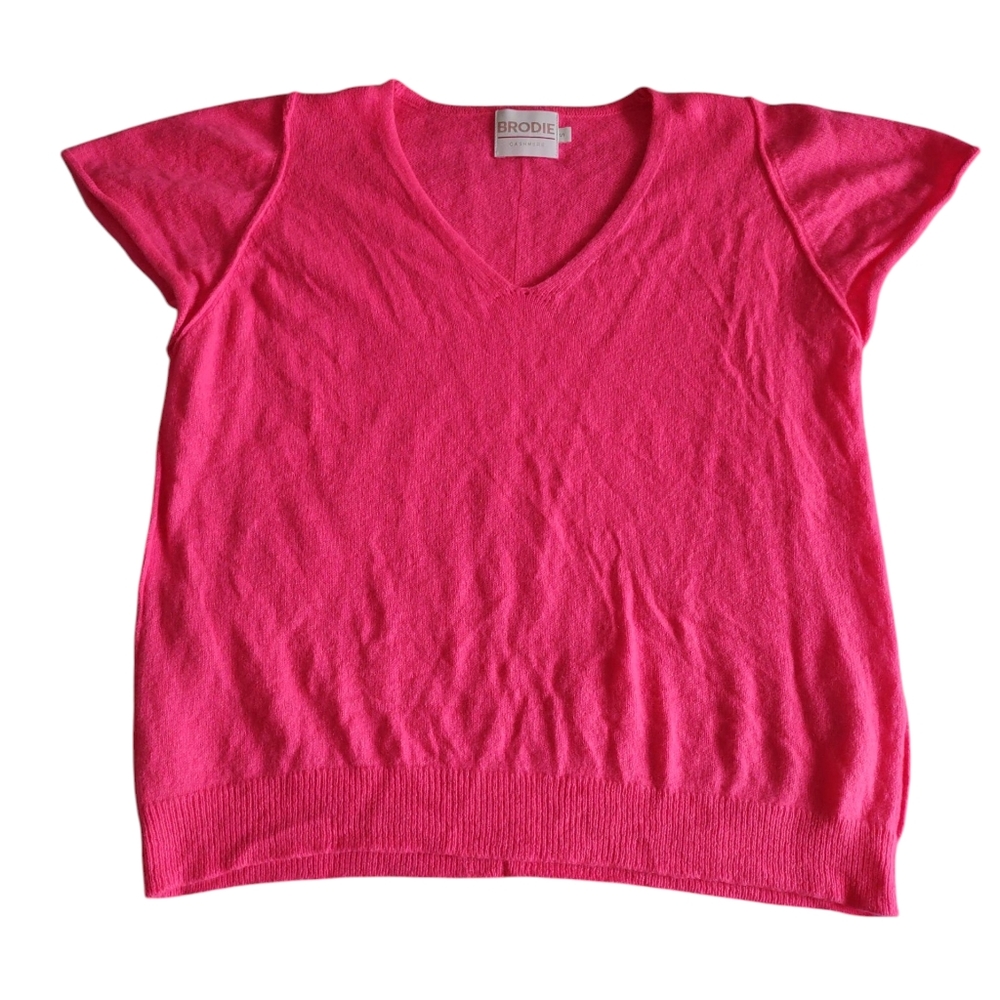 Brodie Cashmere Short Sleeve Sweater Small Pink